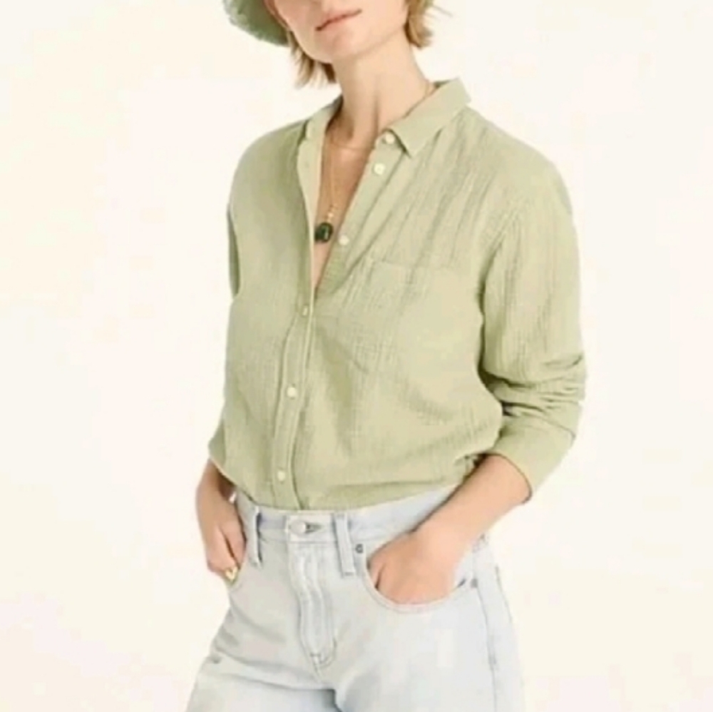 J.Crew Garcon Double Gauze Button-Up Shirt 100% Cotton Sage Green